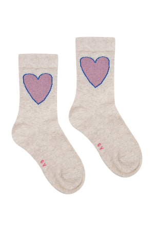 Tiny Cottons Heart Medium Socks - Cream Melange