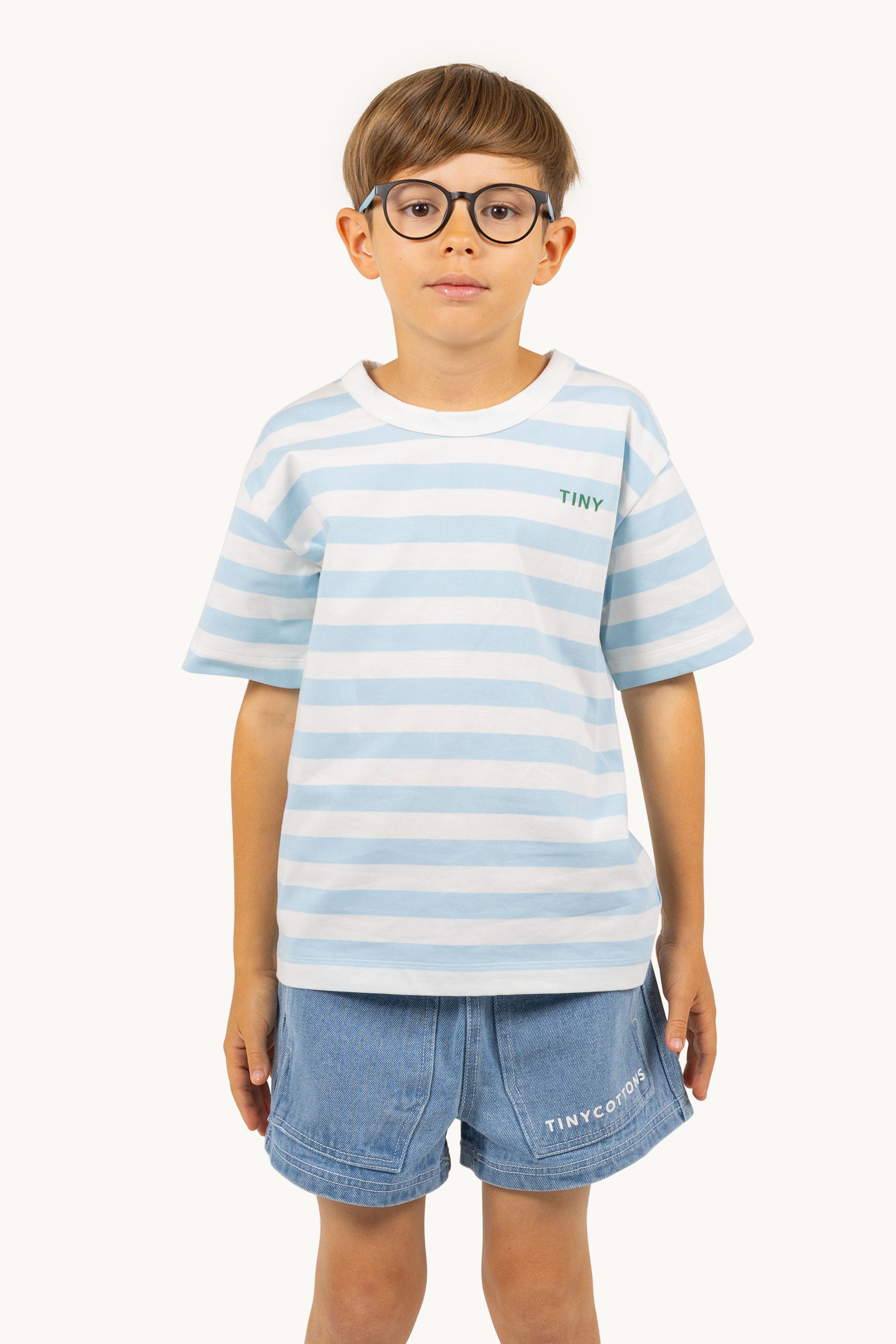 Tiny Cottons Stripes Tee - Dusty Blue/Off White