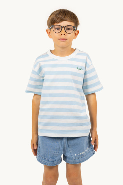 Tiny Cottons Stripes Tee - Dusty Blue/Off White