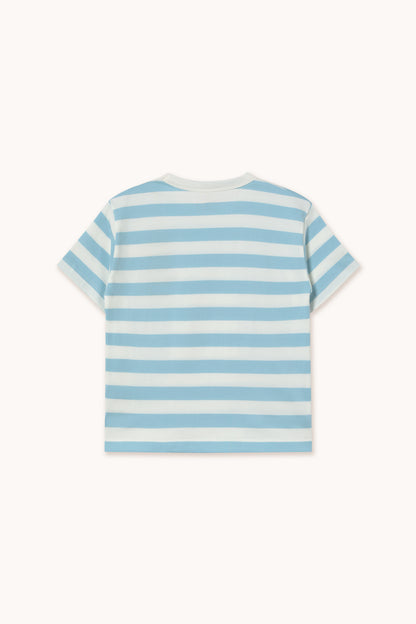 Tiny Cottons Stripes Tee - Dusty Blue/Off White
