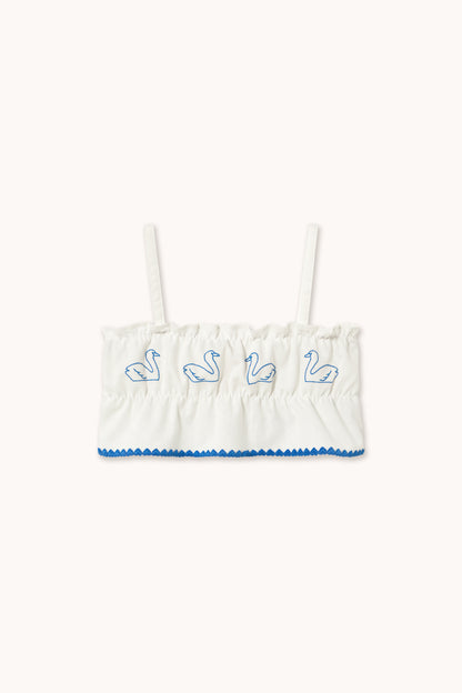 Tiny Cottons Swans Bow Linen Top - Off-White