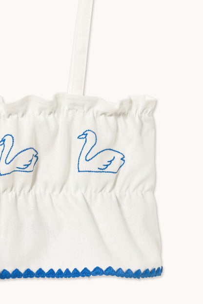 Tiny Cottons Swans Bow Linen Top - Off-White
