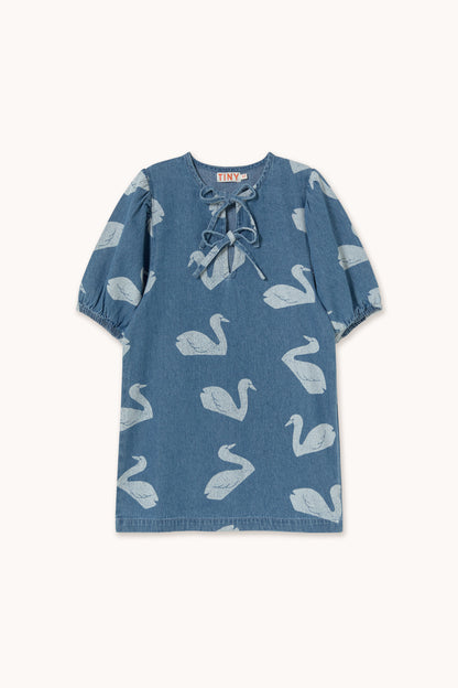 Tiny Cottons Big Swans Dress - Medium Wash Denim
