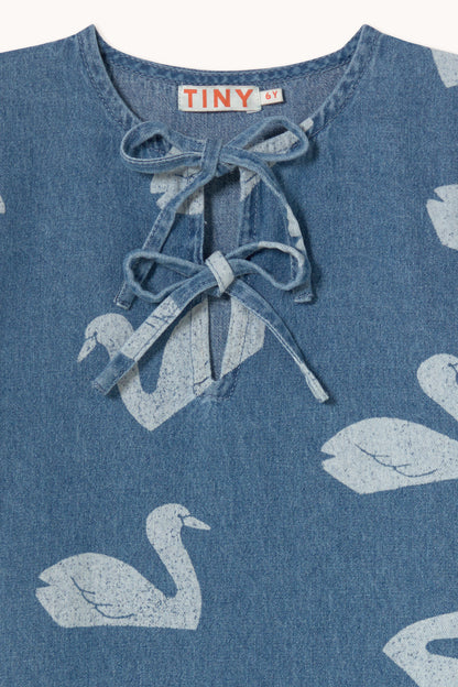 Tiny Cottons Big Swans Dress - Medium Wash Denim