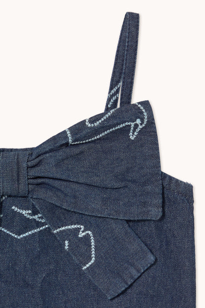 Tiny Cottons Big Swans Denim Bow Top - Dark Wash Denim