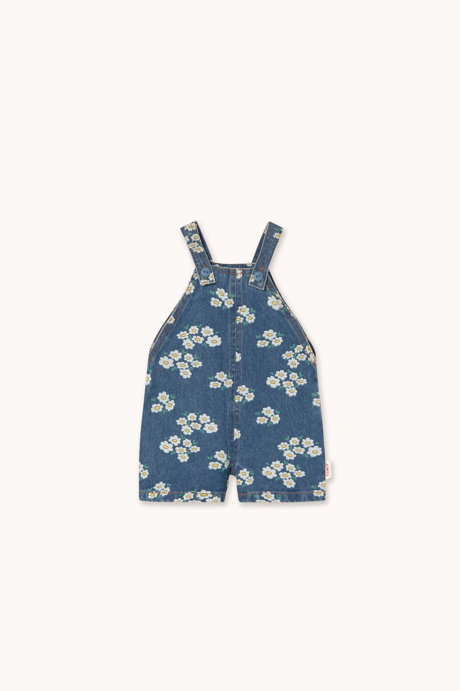 Tiny Cottons Blossoms Denim Short Dungaree - Medium Wash Denim