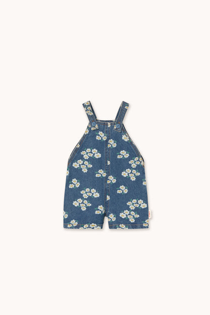 Tiny Cottons Blossoms Denim Short Dungaree - Medium Wash Denim