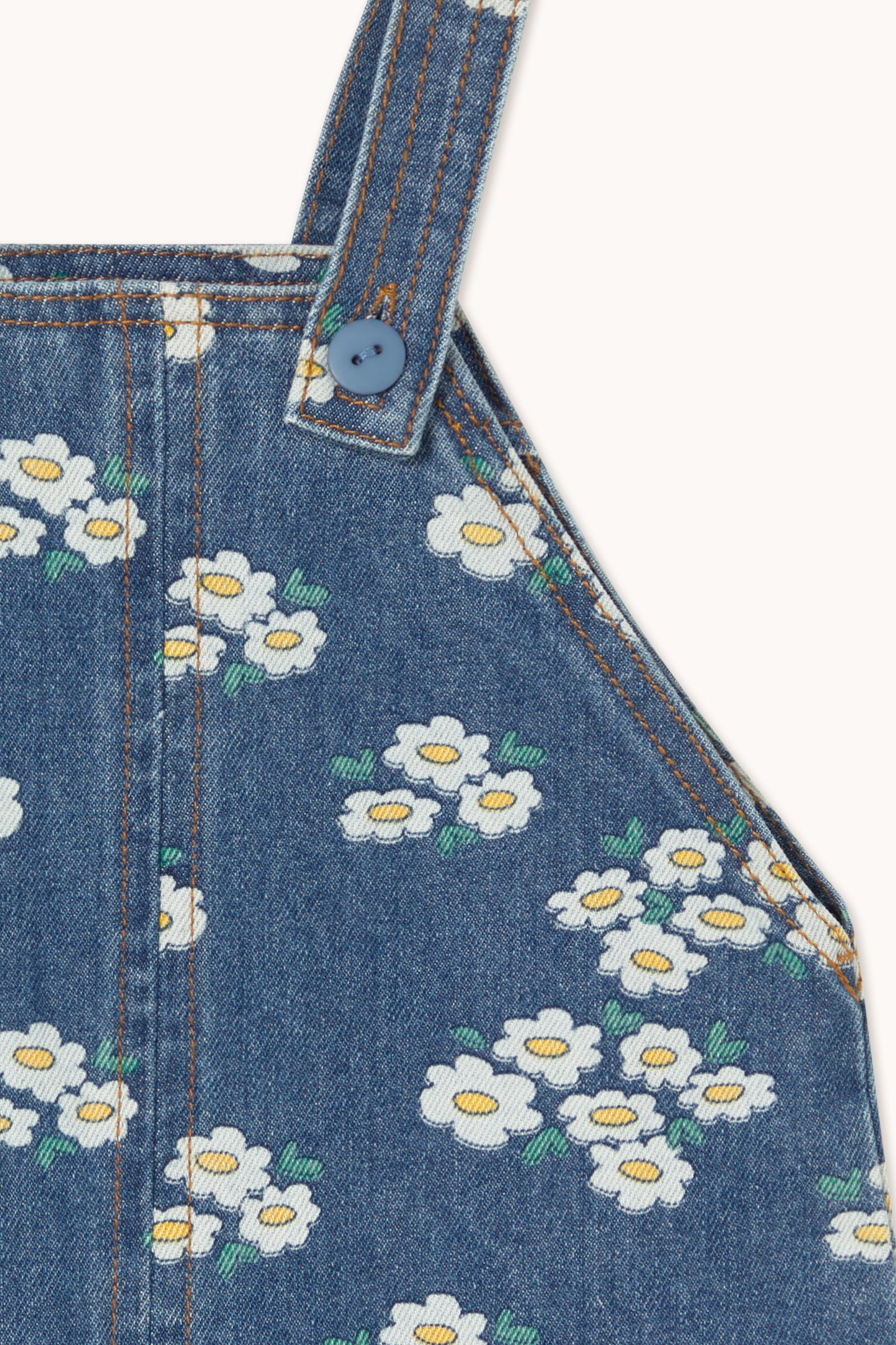Tiny Cottons Blossoms Denim Short Dungaree - Medium Wash Denim