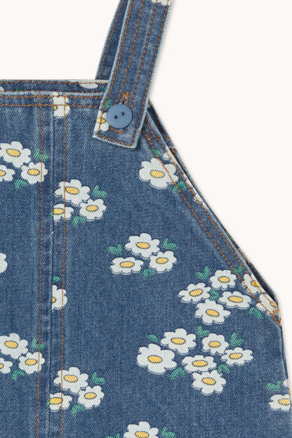 Tiny Cottons Blossoms Denim Short Dungaree - Medium Wash Denim