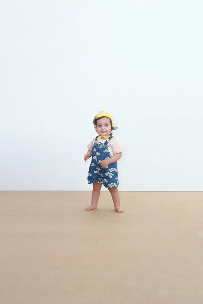 Tiny Cottons Blossoms Denim Short Dungaree - Medium Wash Denim