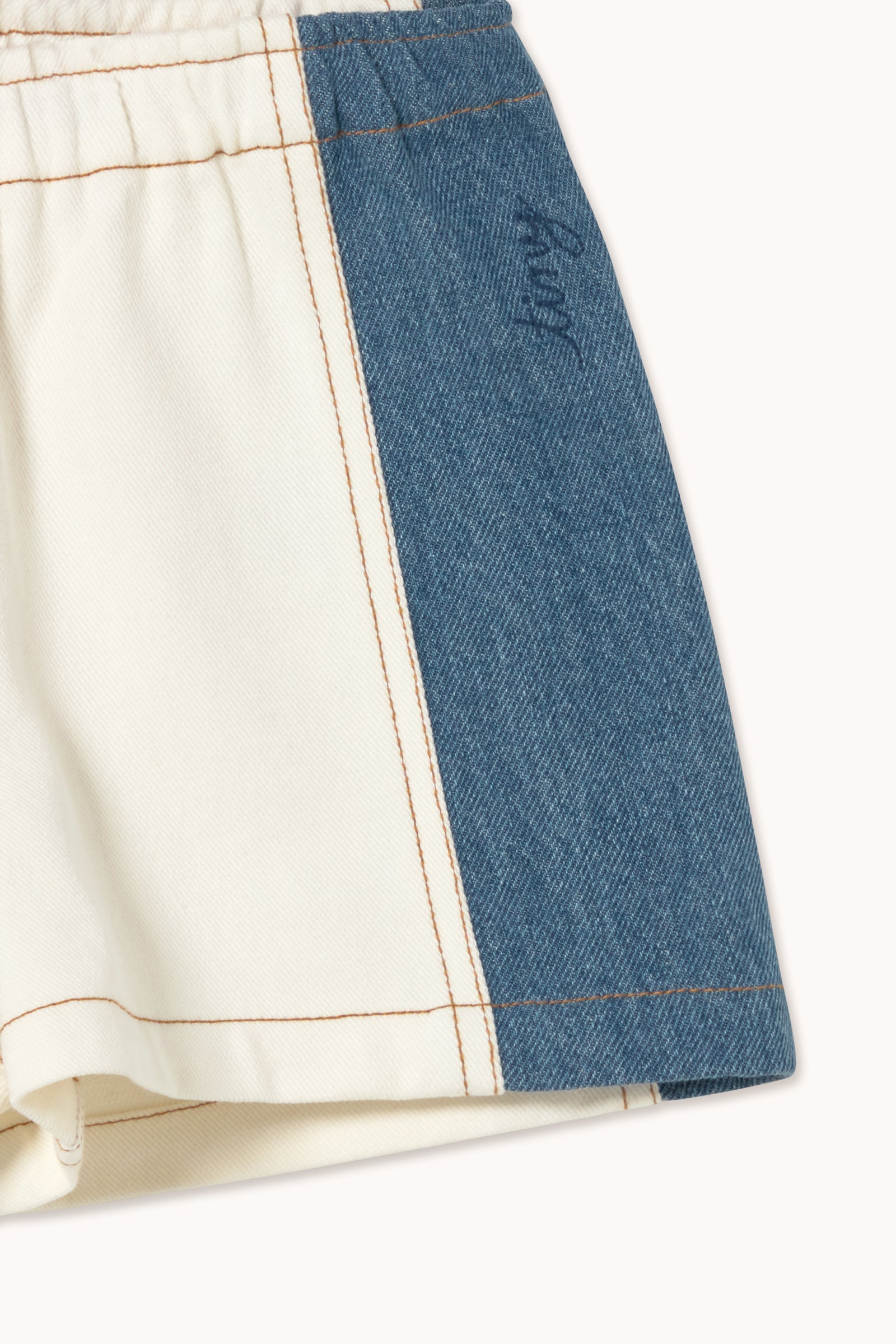 Tiny Cottons Color Block Denim Short - Off-White