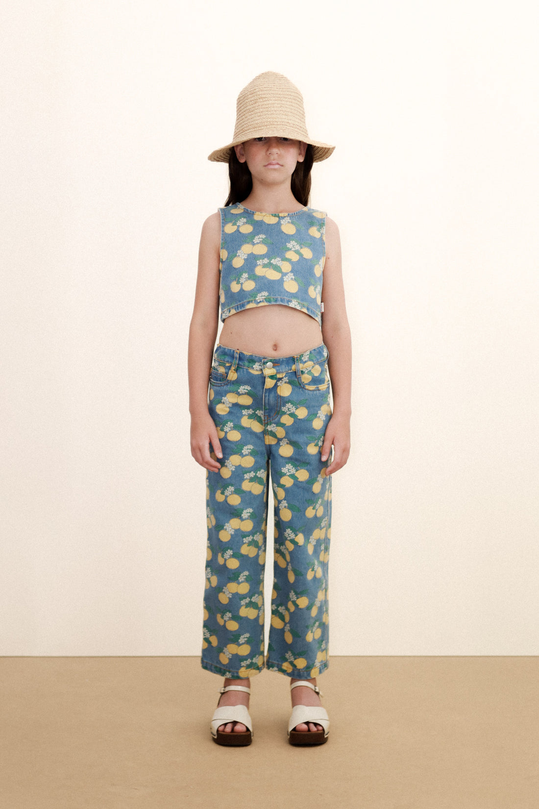 Tiny Cottons Oranges Top - Light Wash Denim