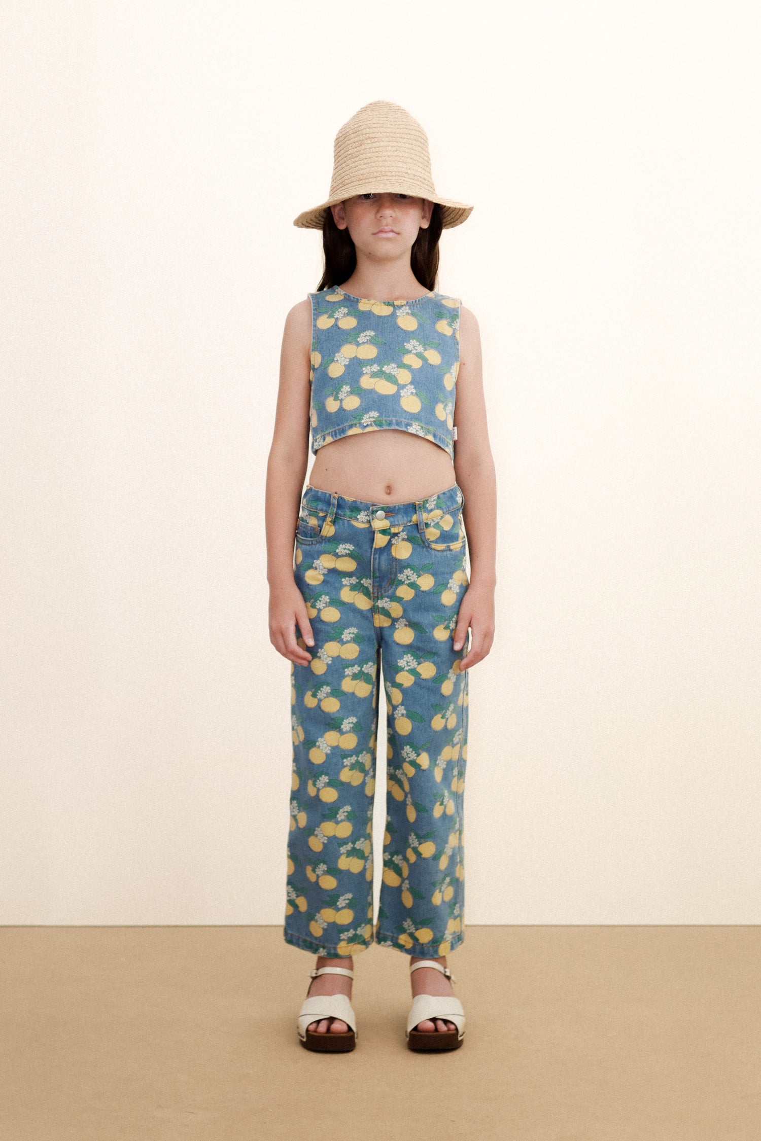 Tiny Cottons Oranges Top - Light Wash Denim