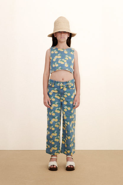 Tiny Cottons Oranges Top - Light Wash Denim