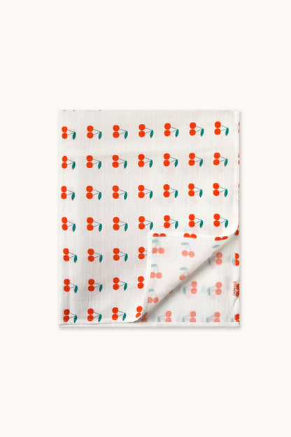Tiny Cottons Cherries Swaddle - Off-white