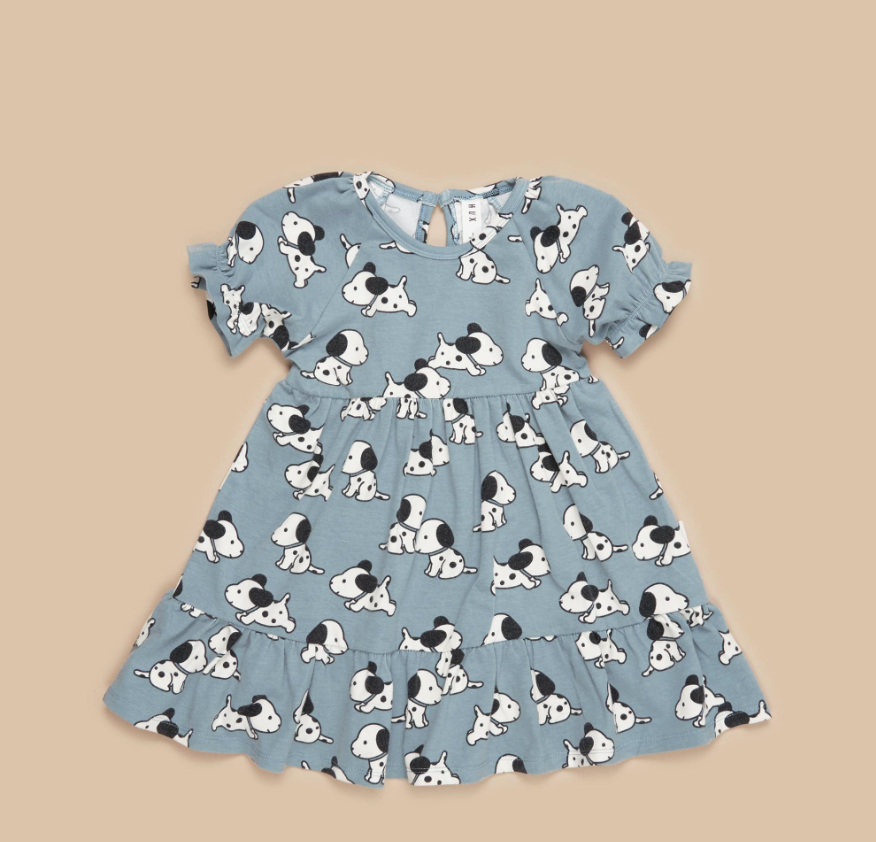 Huxbaby Tiered Puff Sleeve Dress - Doggie
