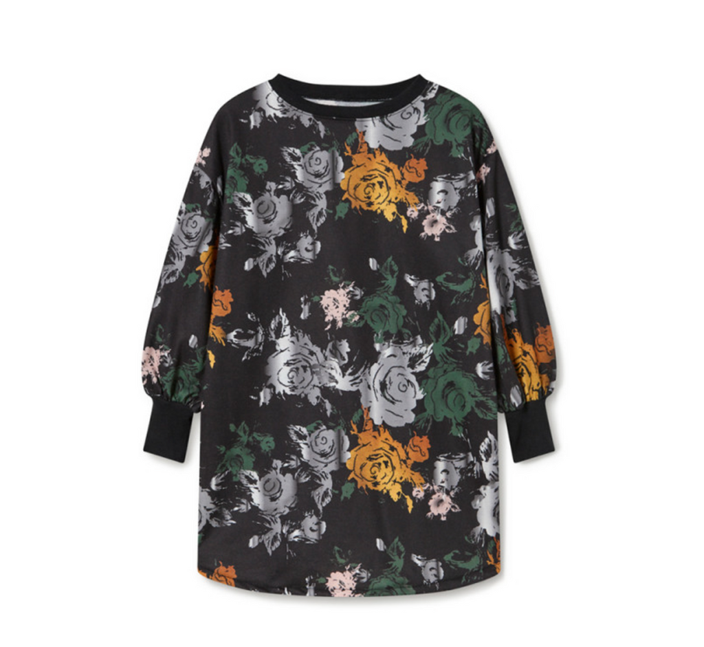 Little Creative Factory Blossom Fleece Dress - Black & Flower Print