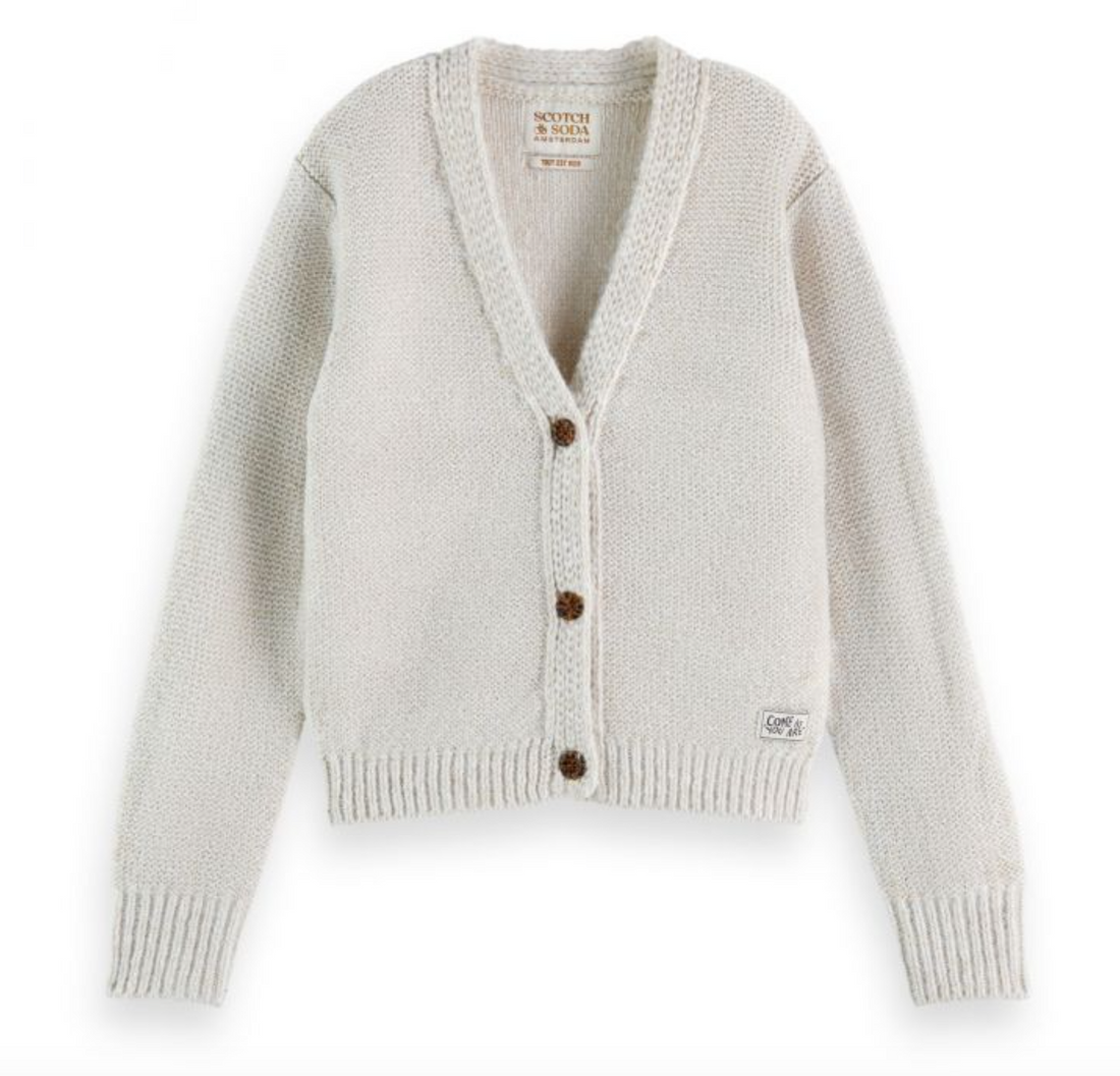 Scotch & Soda Girls Metallic Yarn Cardigan - Metallic Ecru