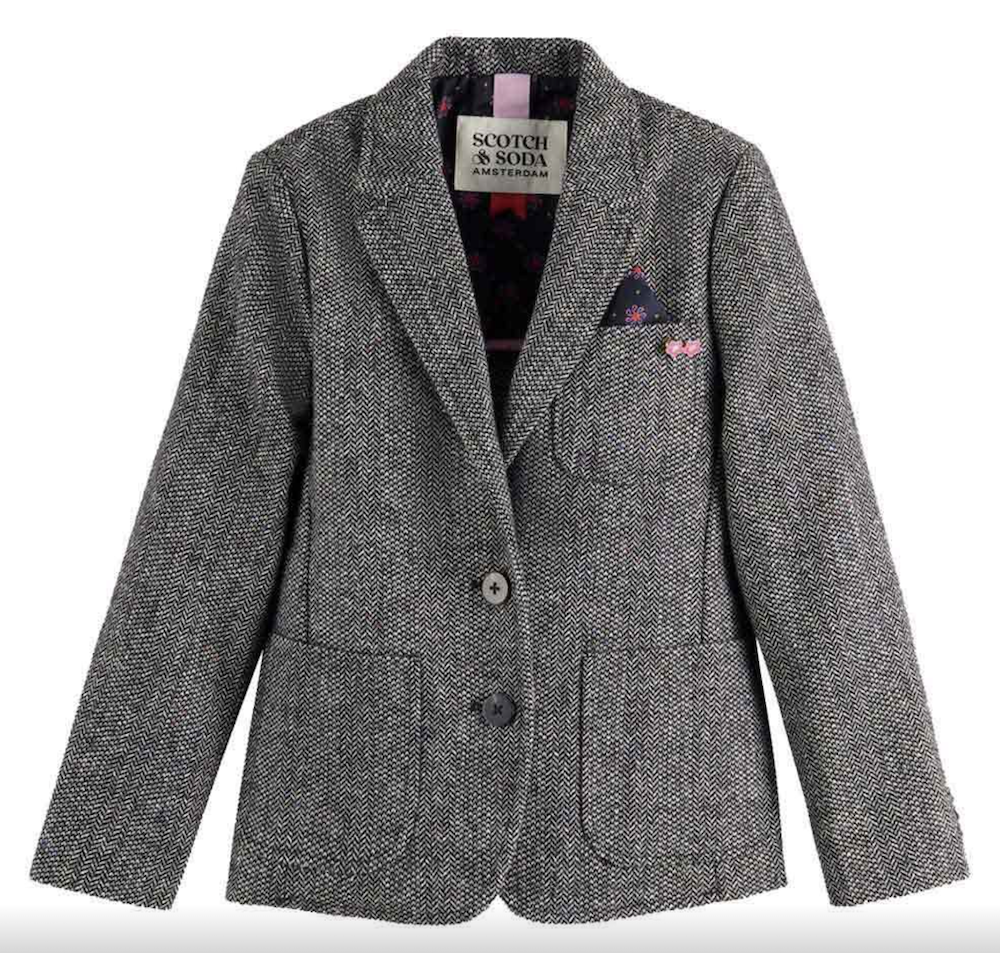 Scotch & Soda Girls Wool Blend Herringbone Blazer - Herringbone Tweed