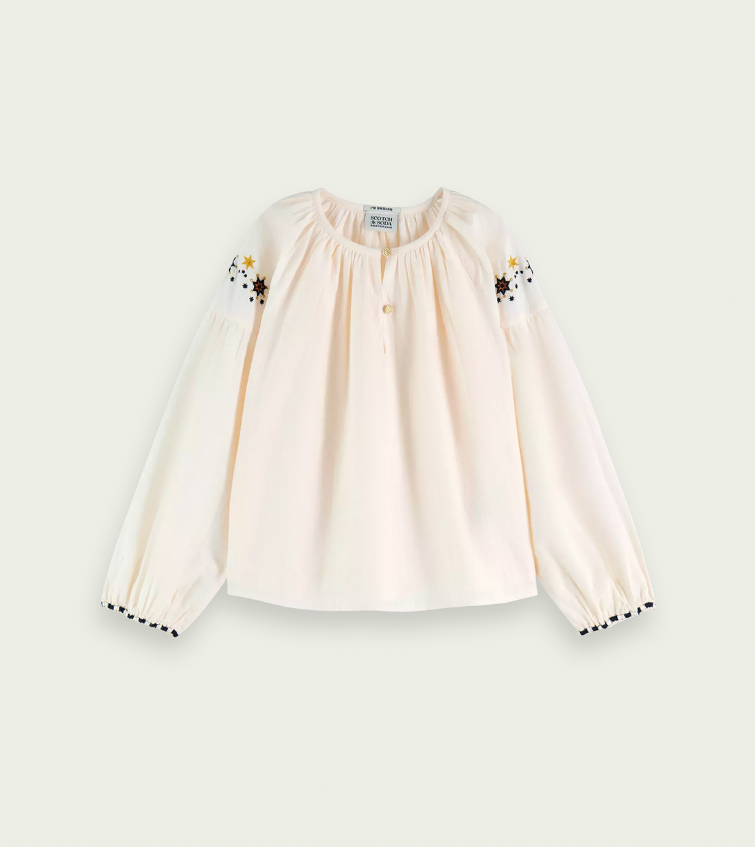 Scotch & Soda Girls Long Sleeved Embroidered Top - Ecru