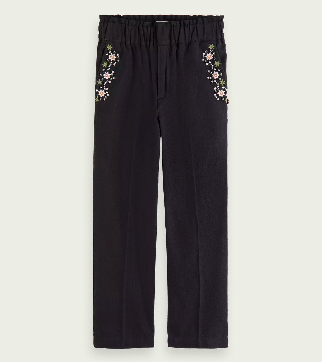 Scotch & Soda Girls High Rise Embroidered Pants - Black