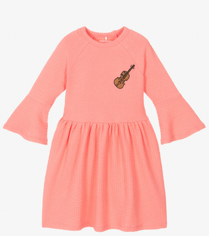 Mini Rodini Violin Embroidery Long Sleeve Dress - Pink