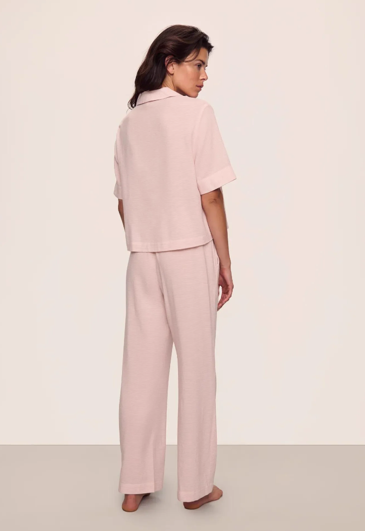 Eberjey Nautico Relaxed Short Sleeve Pant PJ Set - Feeder Stripes Pale Mauve/White
