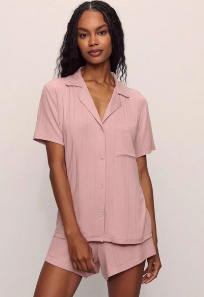Eberjey Gisele Rib Relaxed Short Pj Set - Pale Mauve