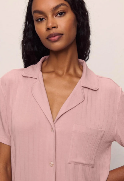Eberjey Gisele Rib Relaxed Short Pj Set - Pale Mauve