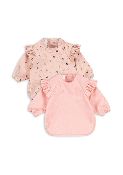 Konges Sløjd 2 Pack Dinner Bib With Sleeves And Frill - Cherry Sparkle