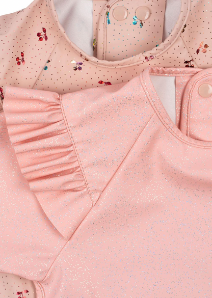 Konges Sløjd 2 Pack Dinner Bib With Sleeves And Frill - Cherry Sparkle