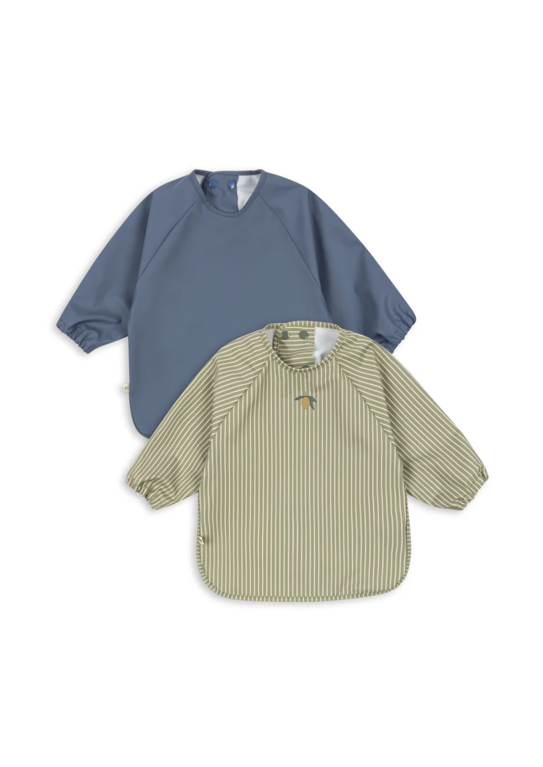 Konges Sløjd 2 Pack Dinner Bib With Sleeves - Tea Stripe/Flint Stone