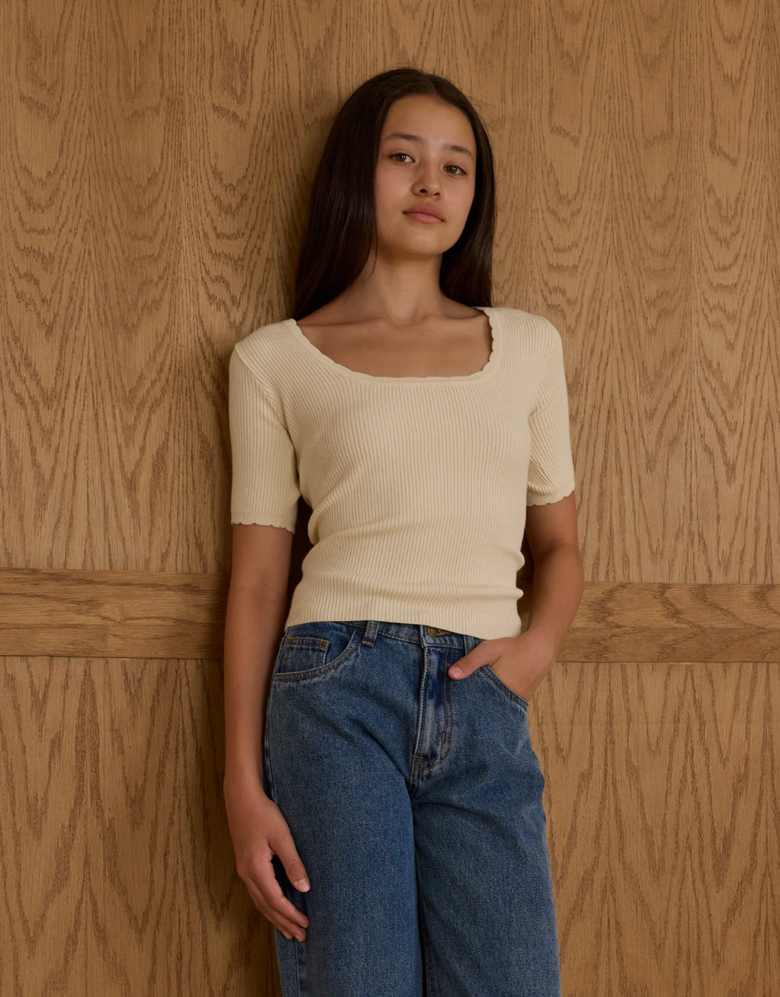 Rylee + Cru Teen Scallop Tee - Natural