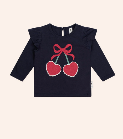 Huxbaby Cherry Pie Frill Top - Indigo