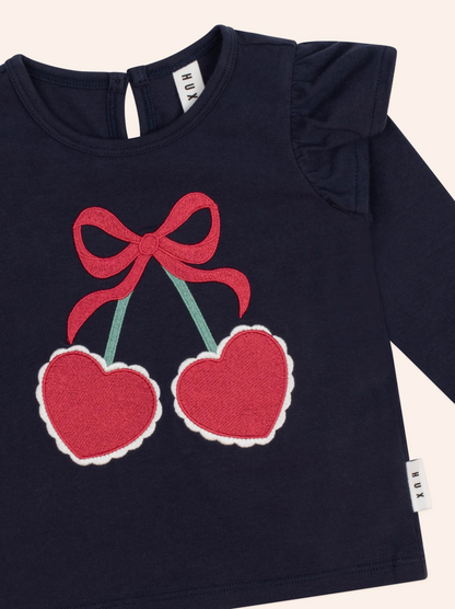 Huxbaby Cherry Pie Frill Top - Indigo
