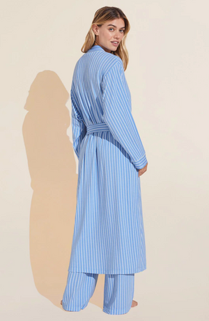 Eberjey Gisele Printed Long Robe - Nordic Stripes Vista Blue/Ivory