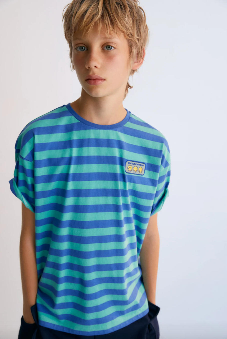 The New Society Smiley T-shirt Stripes - Cobalto