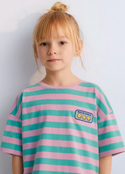 The New Society Smiley T-shirt Stripes - Hibiscus