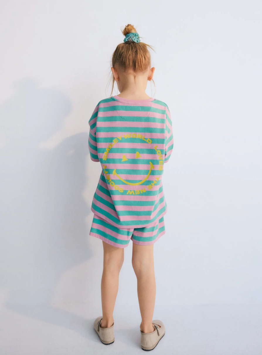 The New Society Smiley T-shirt Stripes - Hibiscus