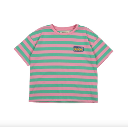 The New Society Smiley T-shirt Stripes - Hibiscus