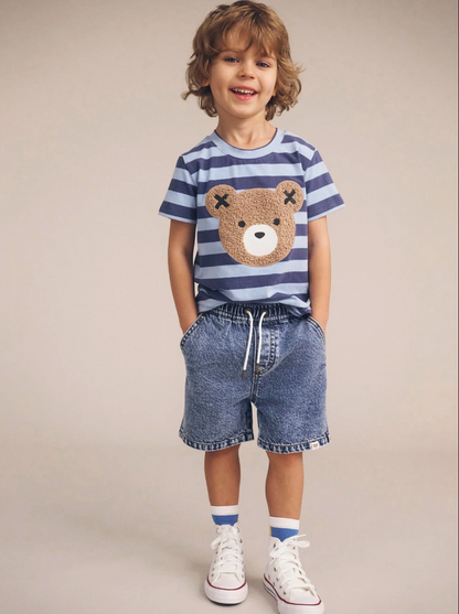 Huxbaby Furry Hux Blue Stripe Bear T-shirt - Blue