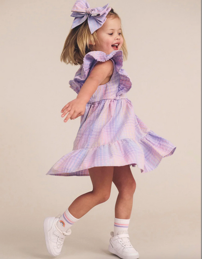 Huxbaby Rainbow Check Frill  Dress - Multi