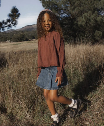 Rylee + Cru Pleated Denim Skirt - Indigo