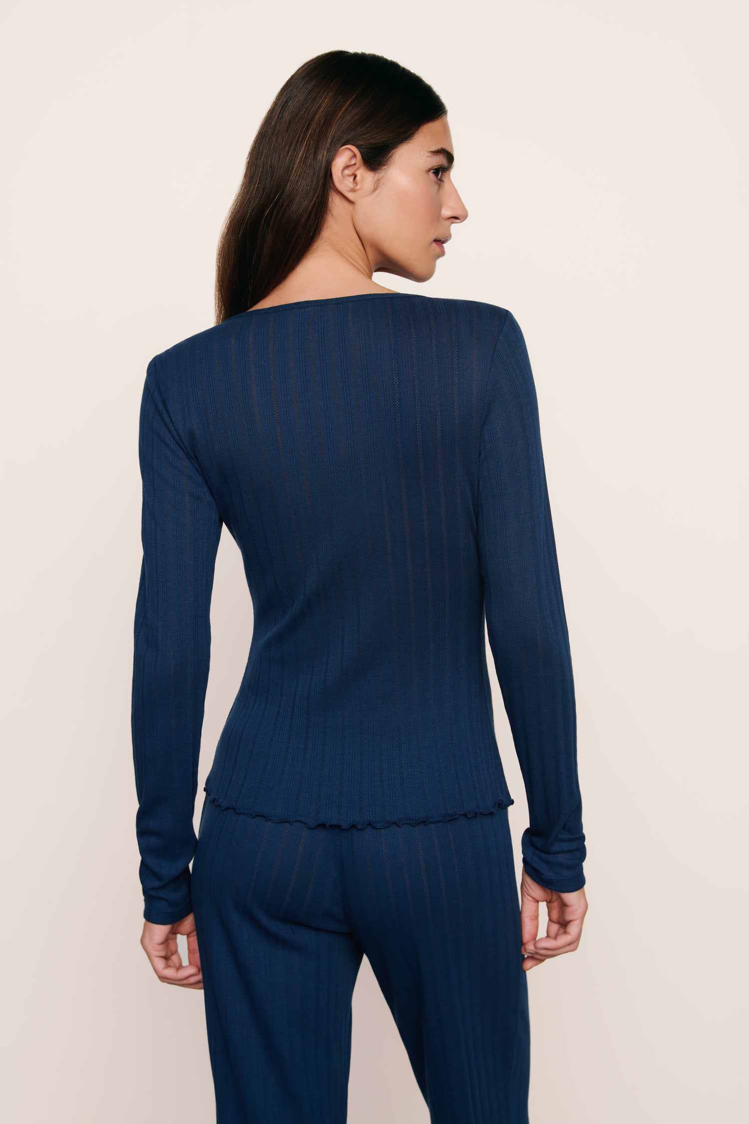 Eberjey Pointelle V Neck Henley - Navy