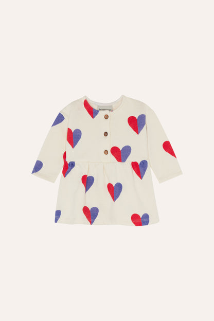 The Campamento Bicolor Hearts Baby Dress - Ecru