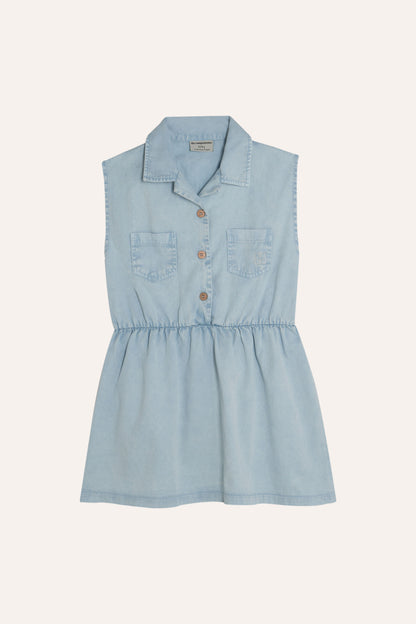 The Campamento Denim Kids Dress - Light Blue