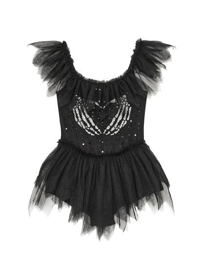Tutu Du Monde Halloween I Heart You to The Bone Onesie - Black