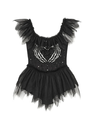 Tutu Du Monde Halloween I Heart You to The Bone Onesie - Black