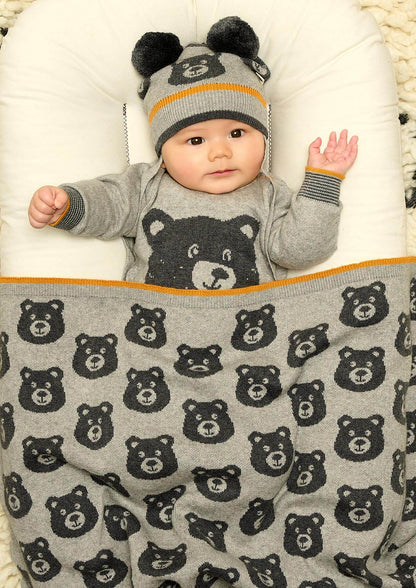 Bonnie Mob Bear Jaquard Shawl Blanket - Grey