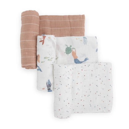 Little Unicorn Cotton Muslin Swaddle Blanket 3 Pack - Mermaids